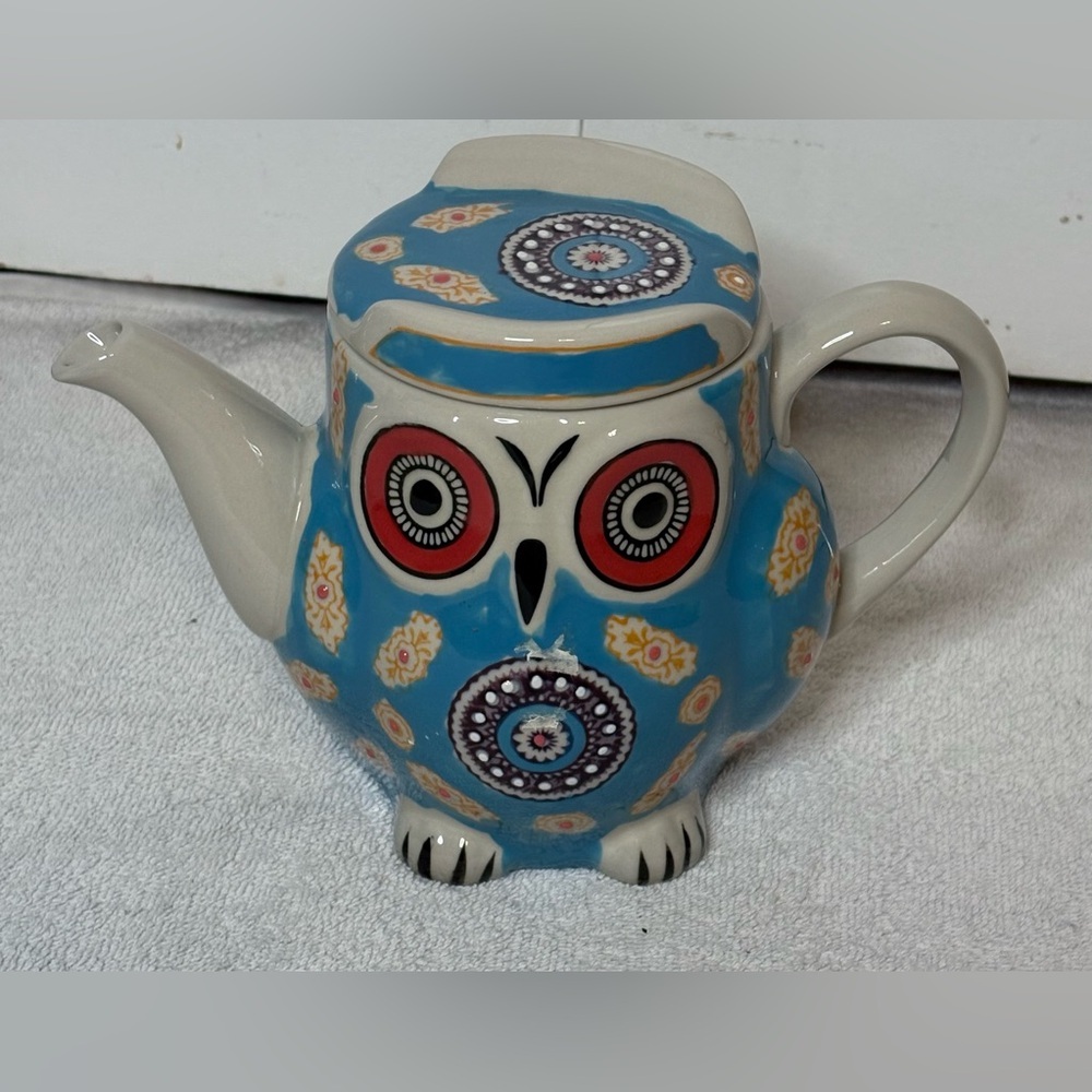 Vintage Ceramic Owl Teapot Hand Painted and Enamled Pottery Tea Pot by Royal